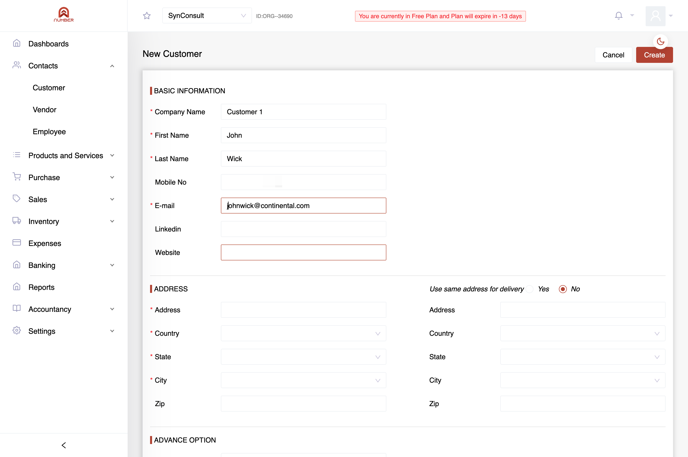 Include the customer's "Email Address"