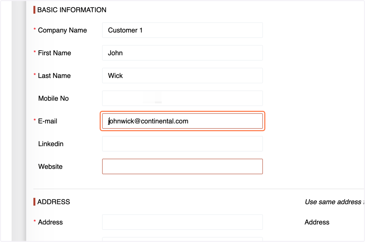Include the customer's "Email Address"