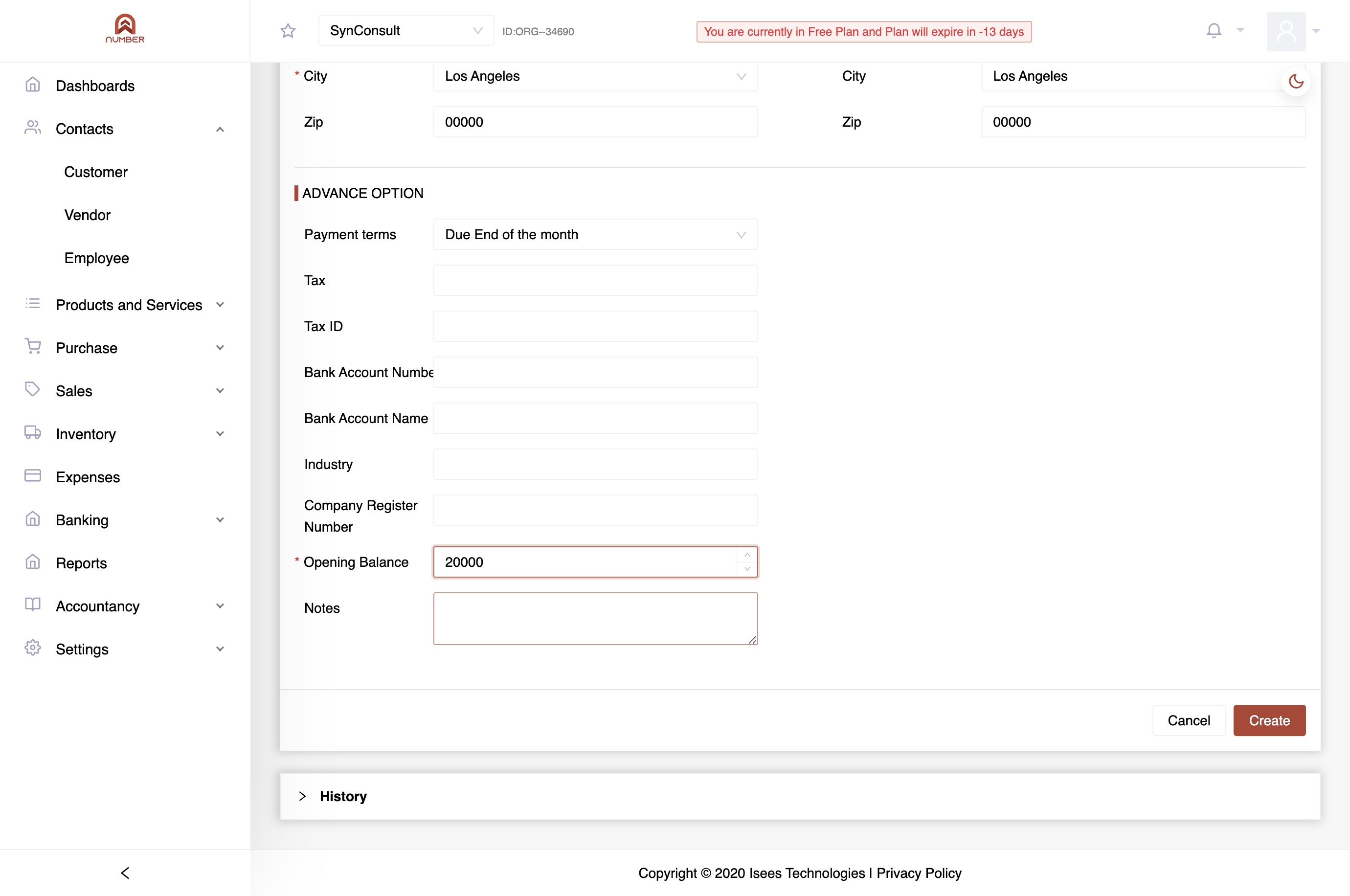 If you are migrating from another system to the Number Accounting System, enter the opening balance. The system will include it as due.