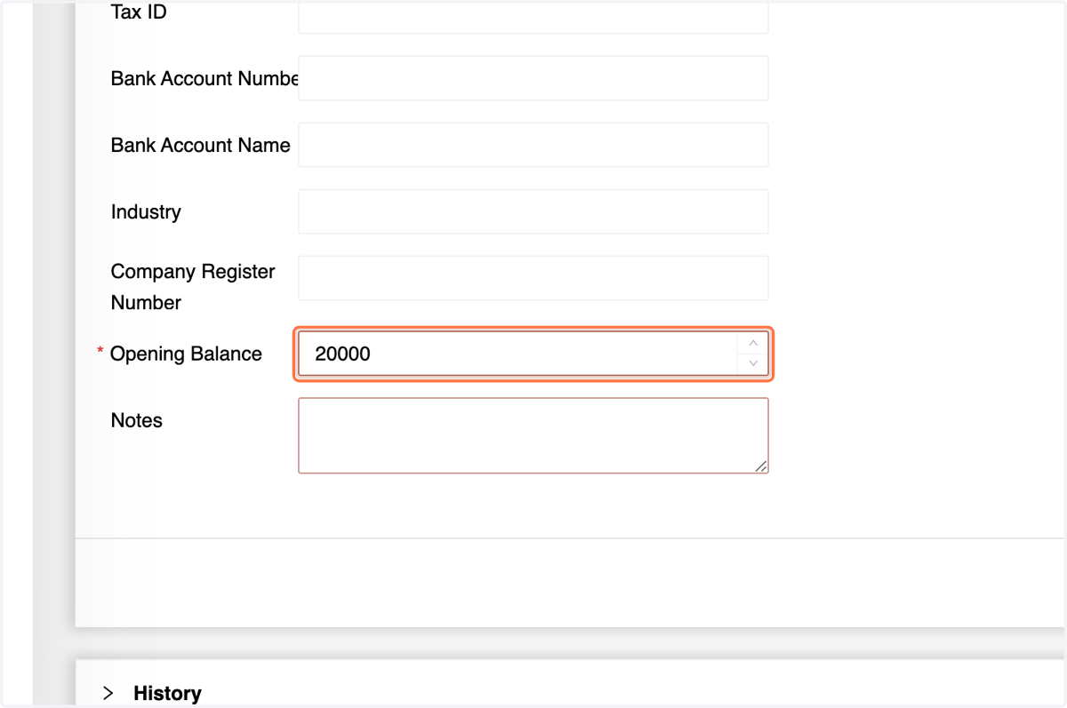 If you are migrating from another system to the Number Accounting System, enter the opening balance. The system will include it as due.