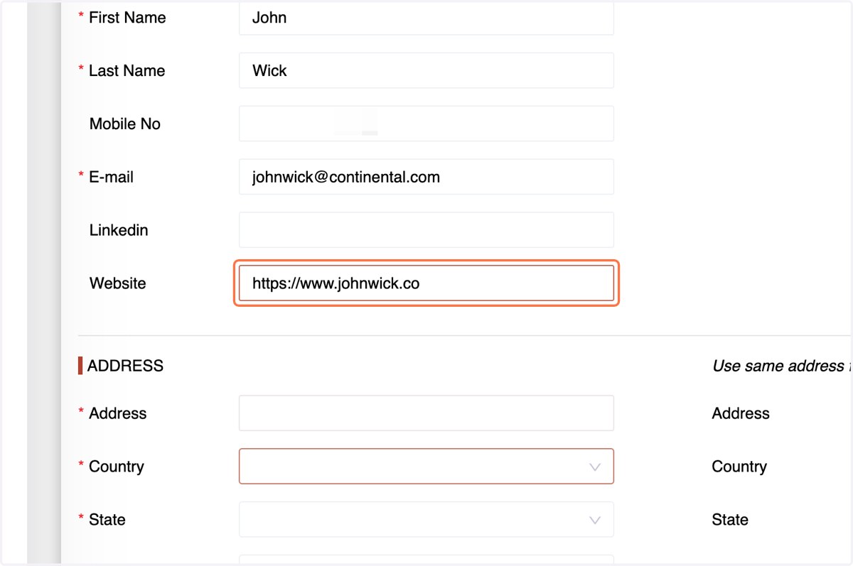 If the customer has a "Website, you can enter it here