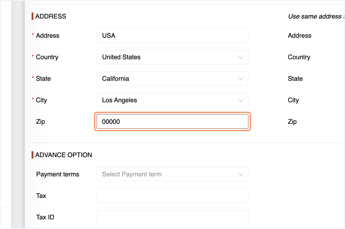 Include the postal or "Zip Code".