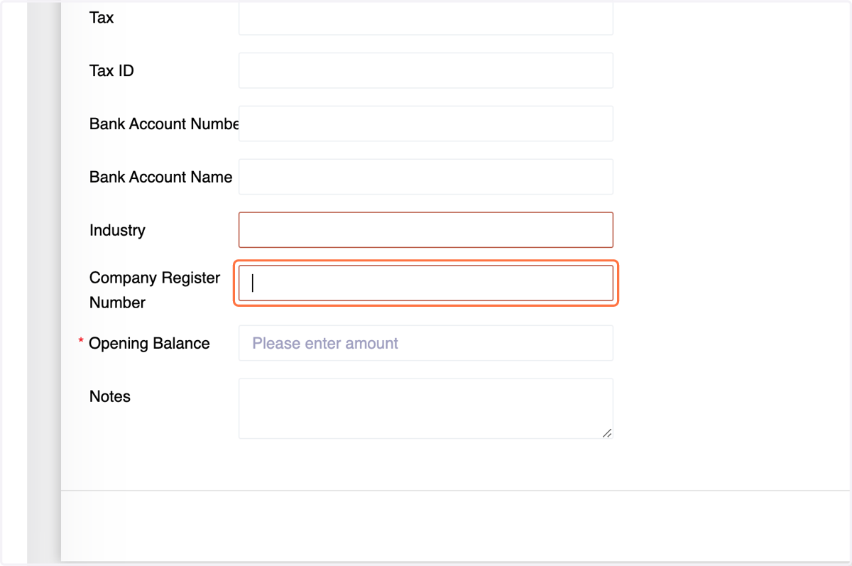 Include the customer's company registration number.