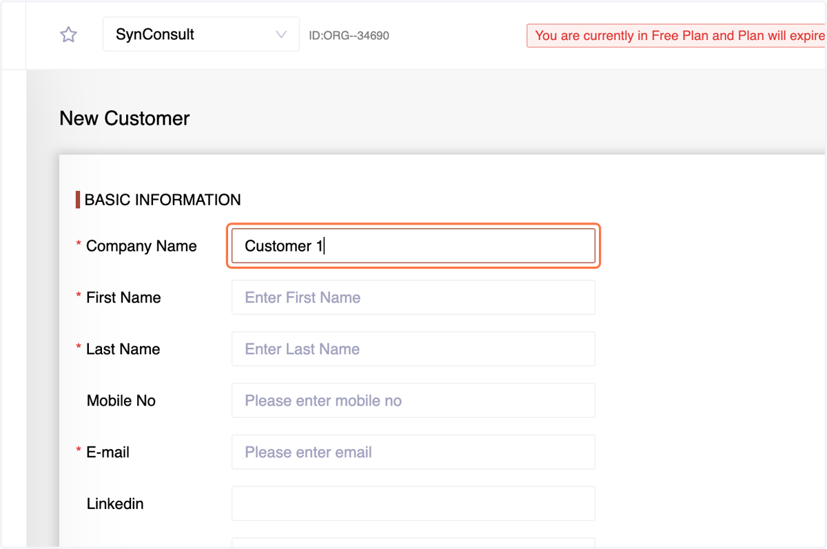 Enter the name of the company or the full name of an individual customer (if they are not a company)