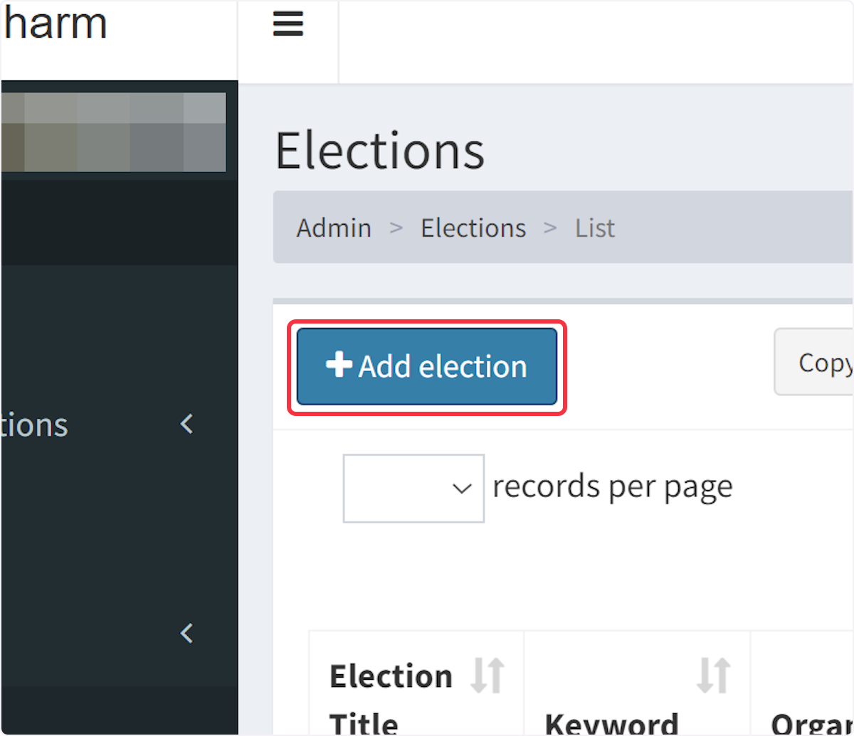Click on "Add Election" to initiate the creation process.