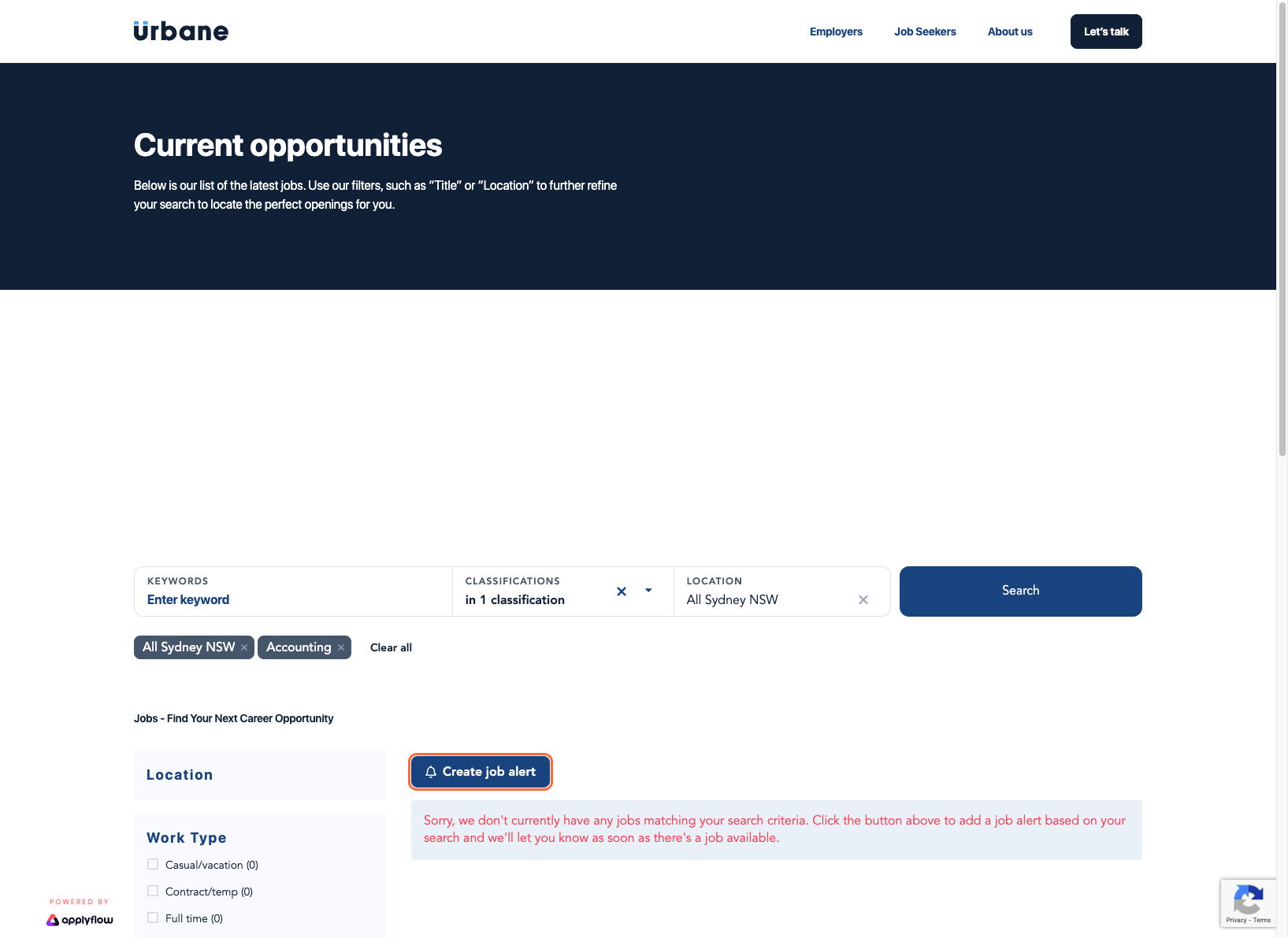 Click on Create job alert