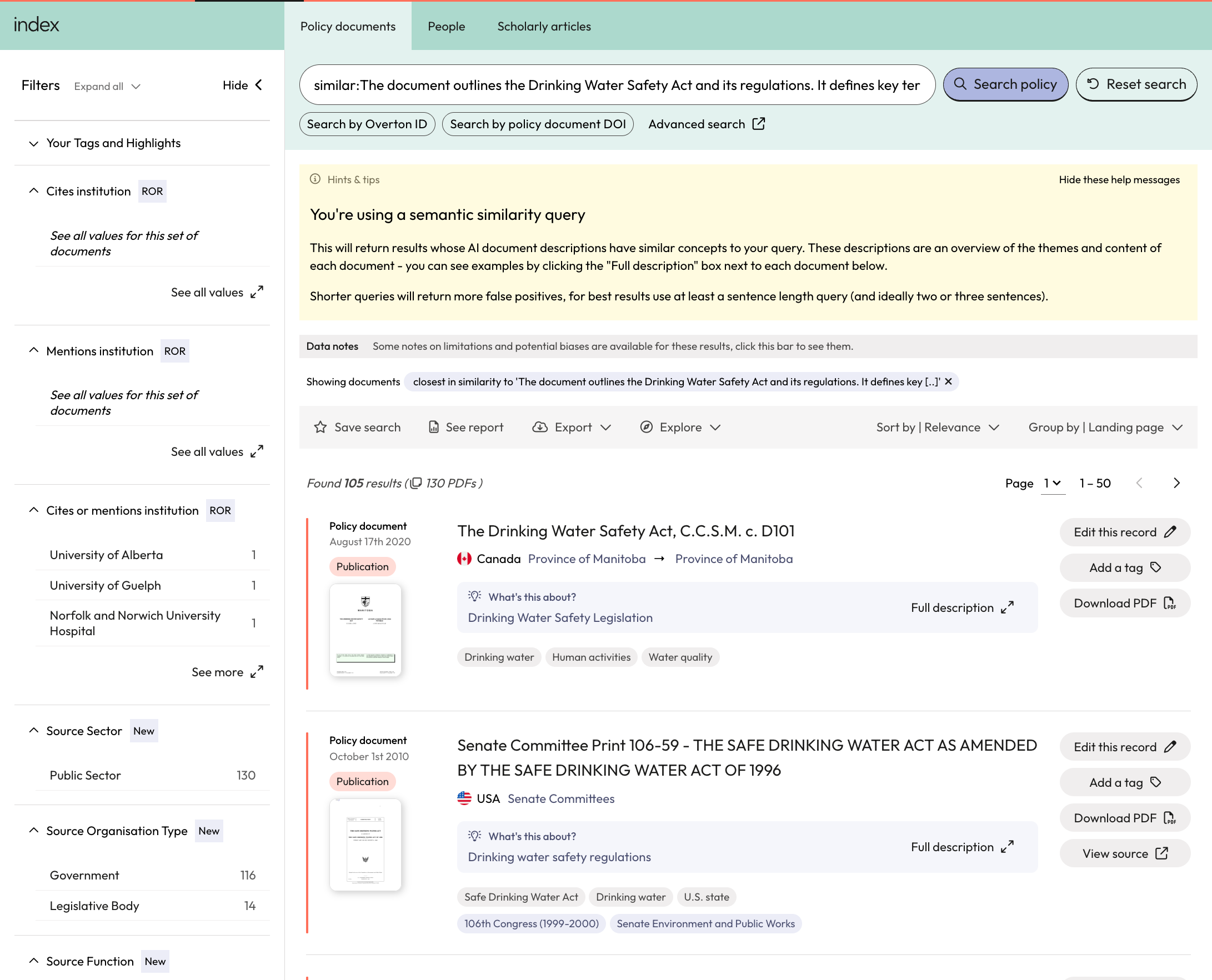 You can also save your search, see a report, export your results, or explore further.