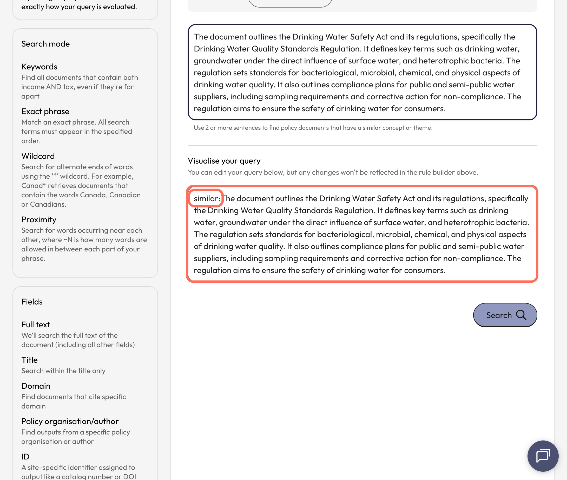 Your query is now built using the "similar:". Click on Search to see your results.