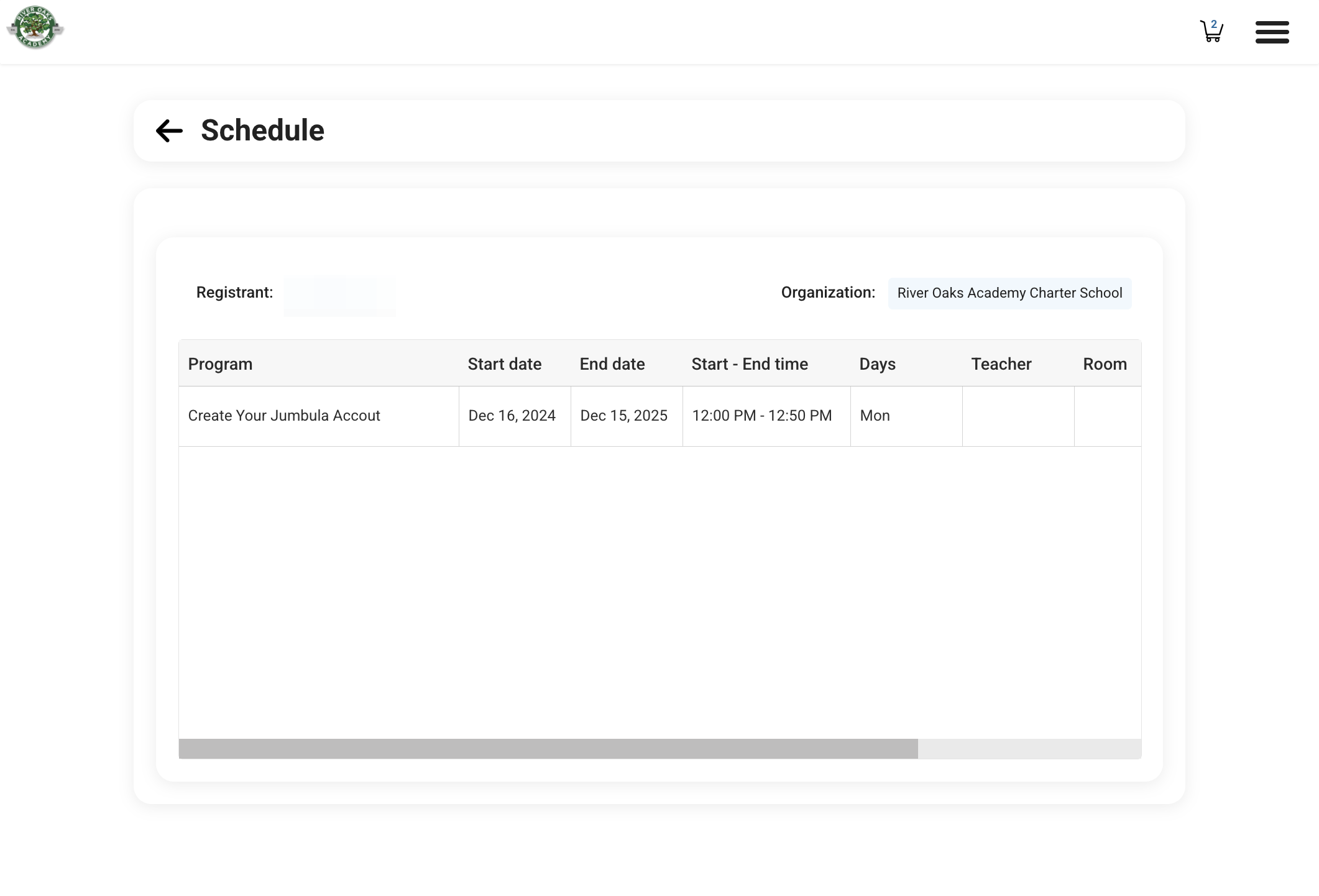 Your child's schedule is now displayed