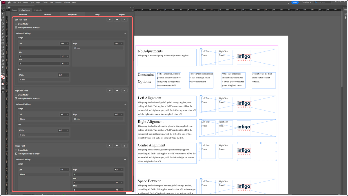 Centre aligned margin and size specification