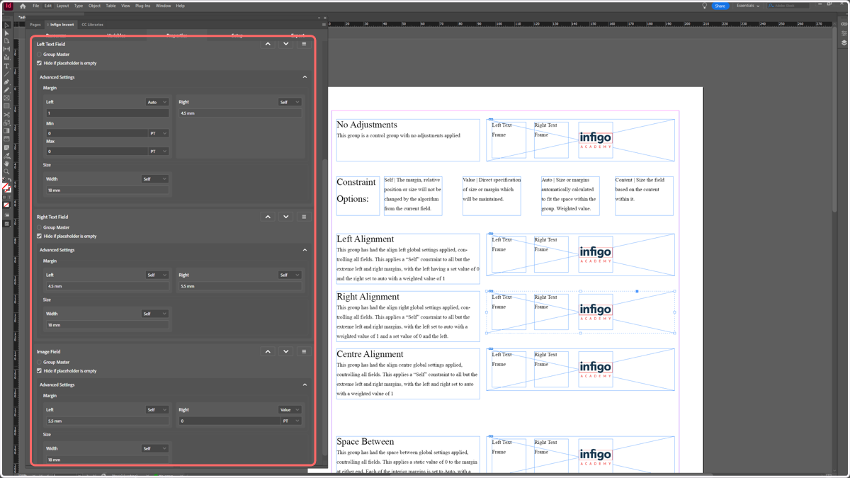 Right Aligned margin and size specifications