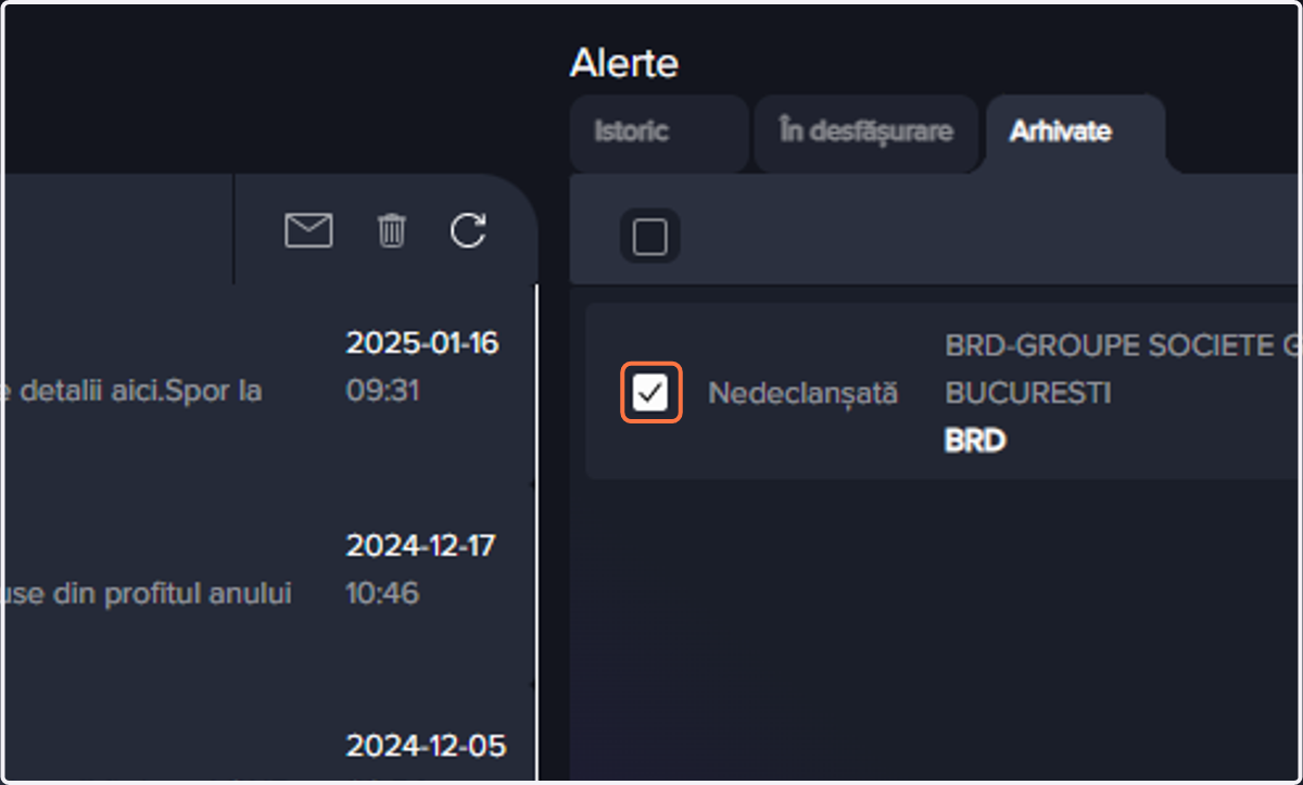 Selectăm alerta