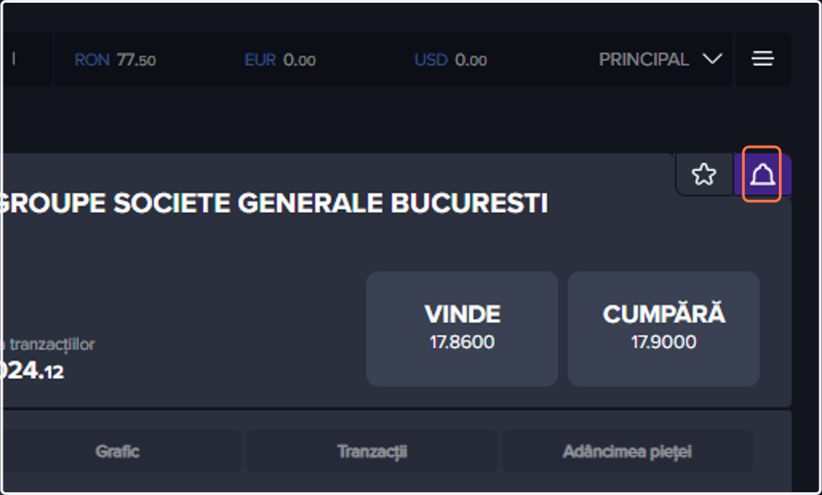 Accesând un simbol, click pe clopoțel