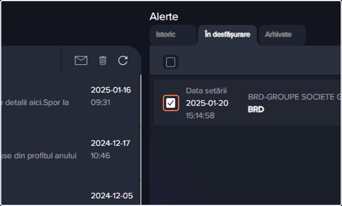 Selectăm alertele
