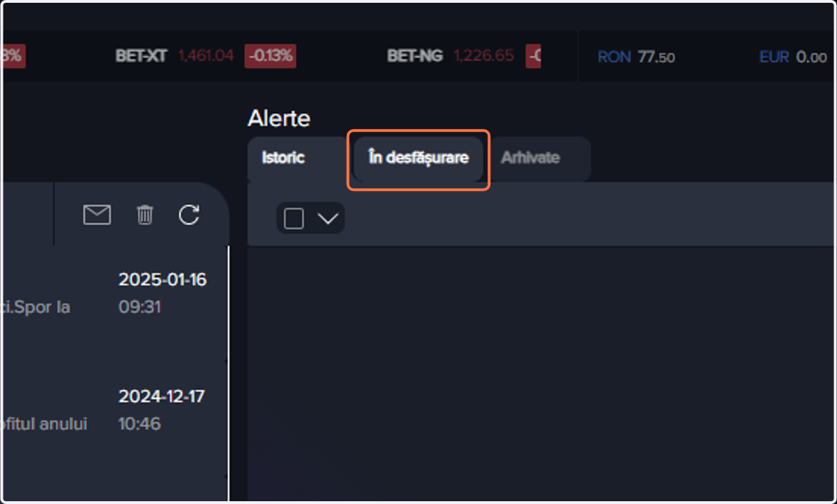 Din tab-ul "În desfășurare" accesezi alertele