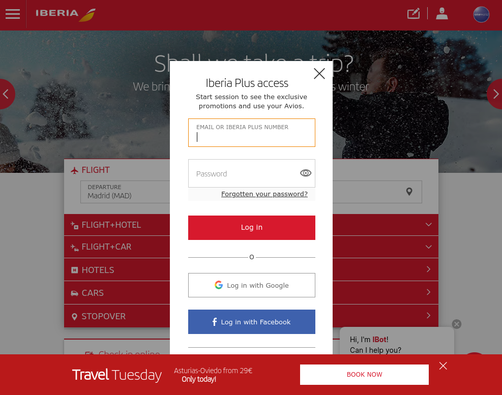 Click on EMAIL OR IBERIA PLUS NUMBER