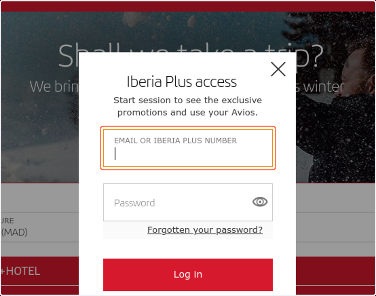 Click on EMAIL OR IBERIA PLUS NUMBER