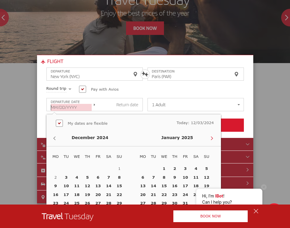 Click on DEPARTURE DATE