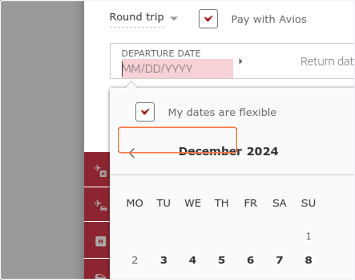 Click on DEPARTURE DATE