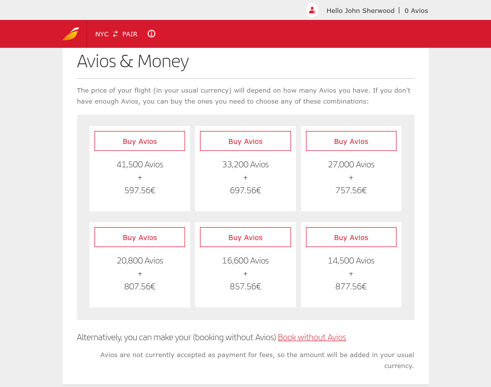 Click on Buy Avios