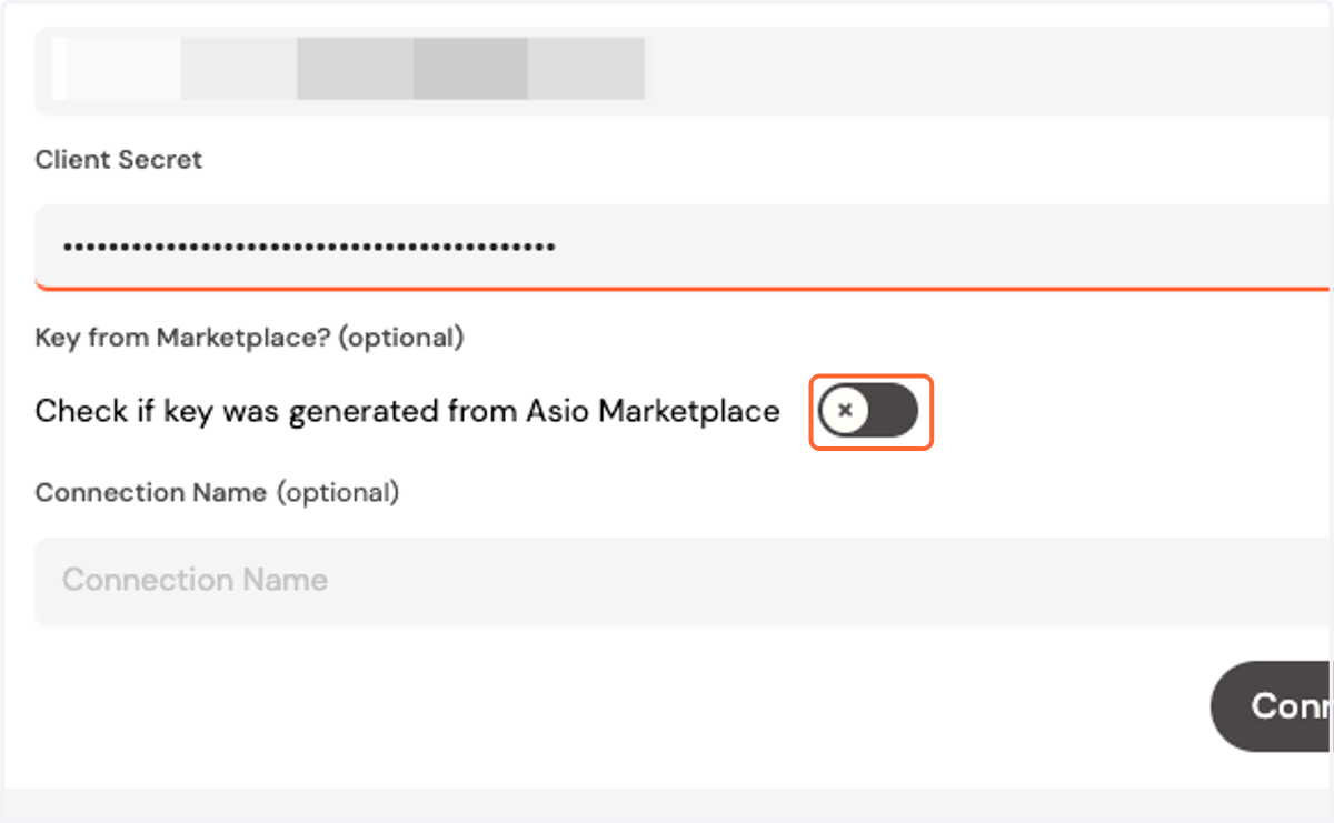 Select "Check if key was generated from Asio Marketplace"