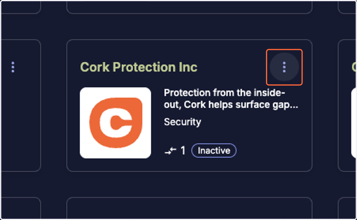Find "Cork Protection Inc" and click the 3-dot dropdown