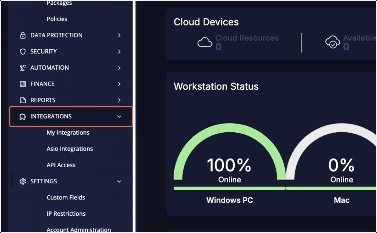 Click on INTEGRATIONS