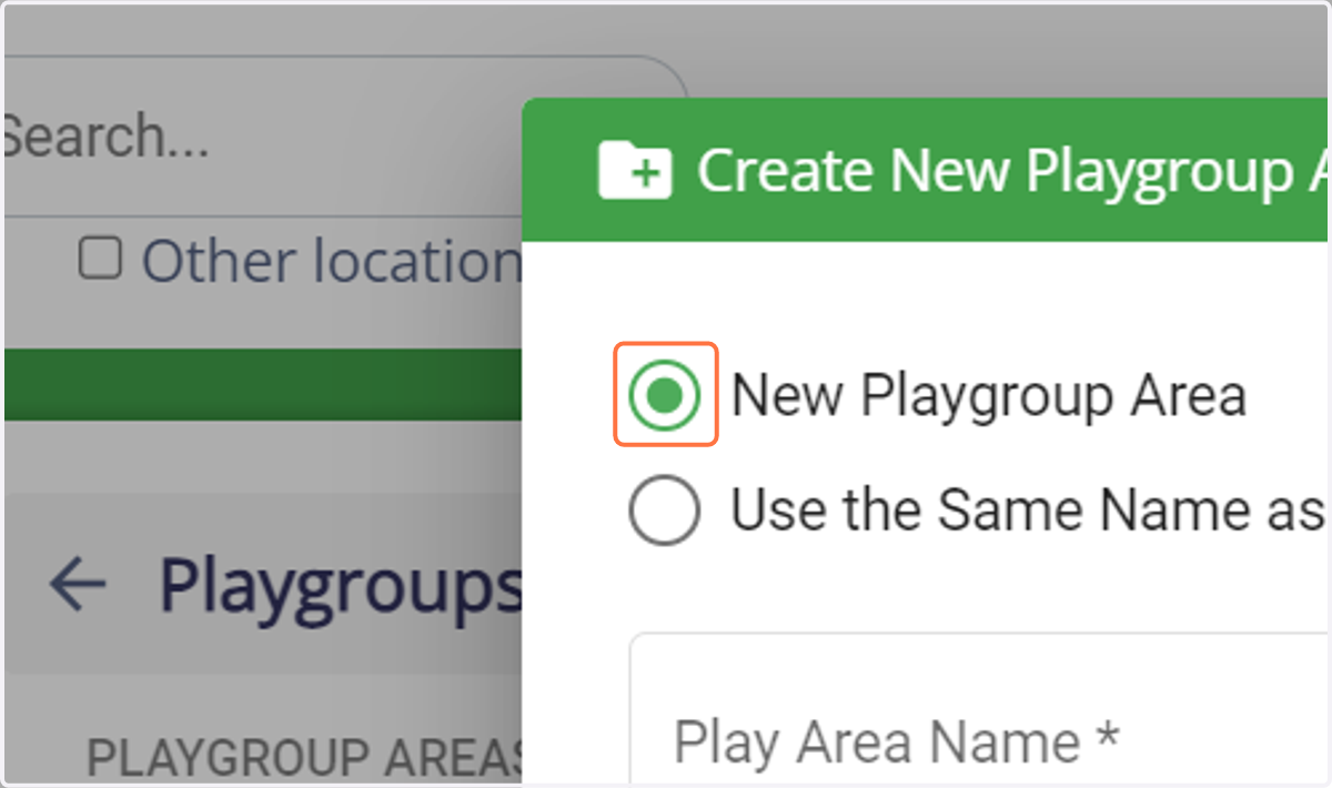 Select New Playgroup Area