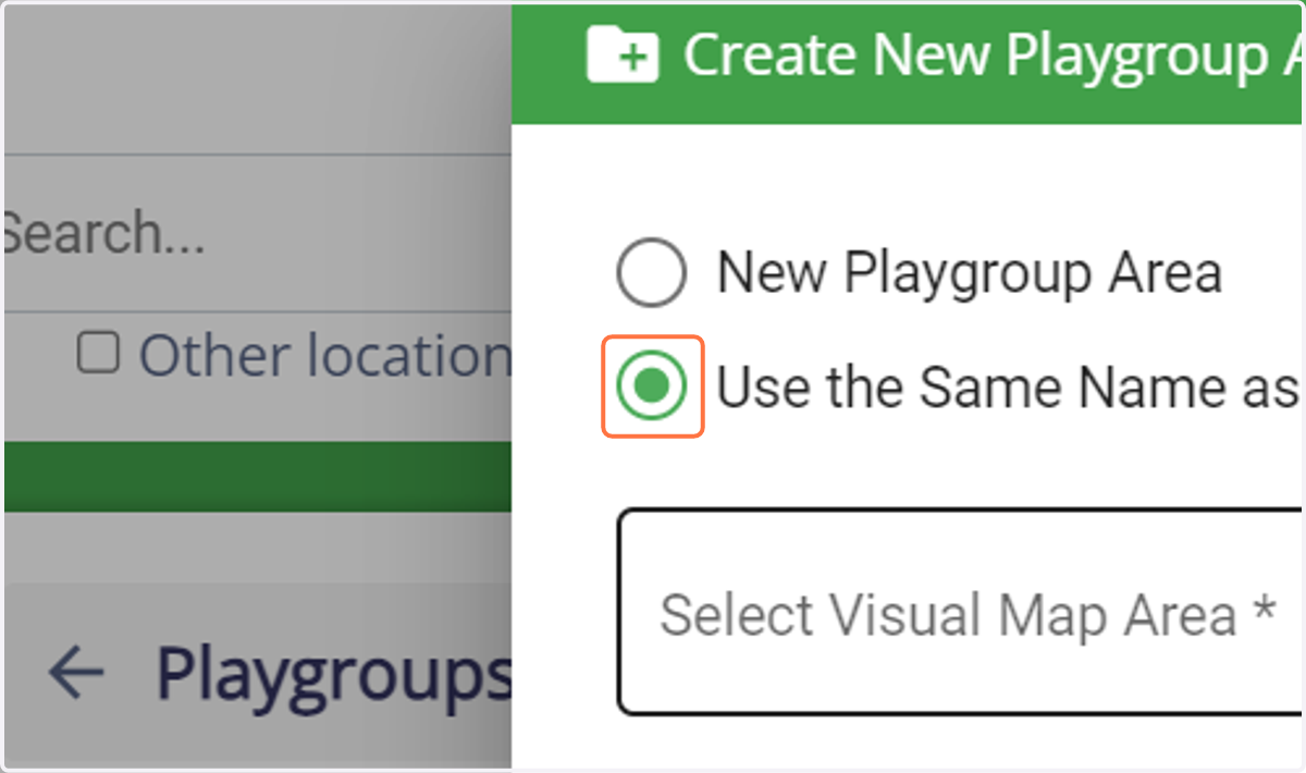 Select Use the Same Name as an Existing Visual Map Area