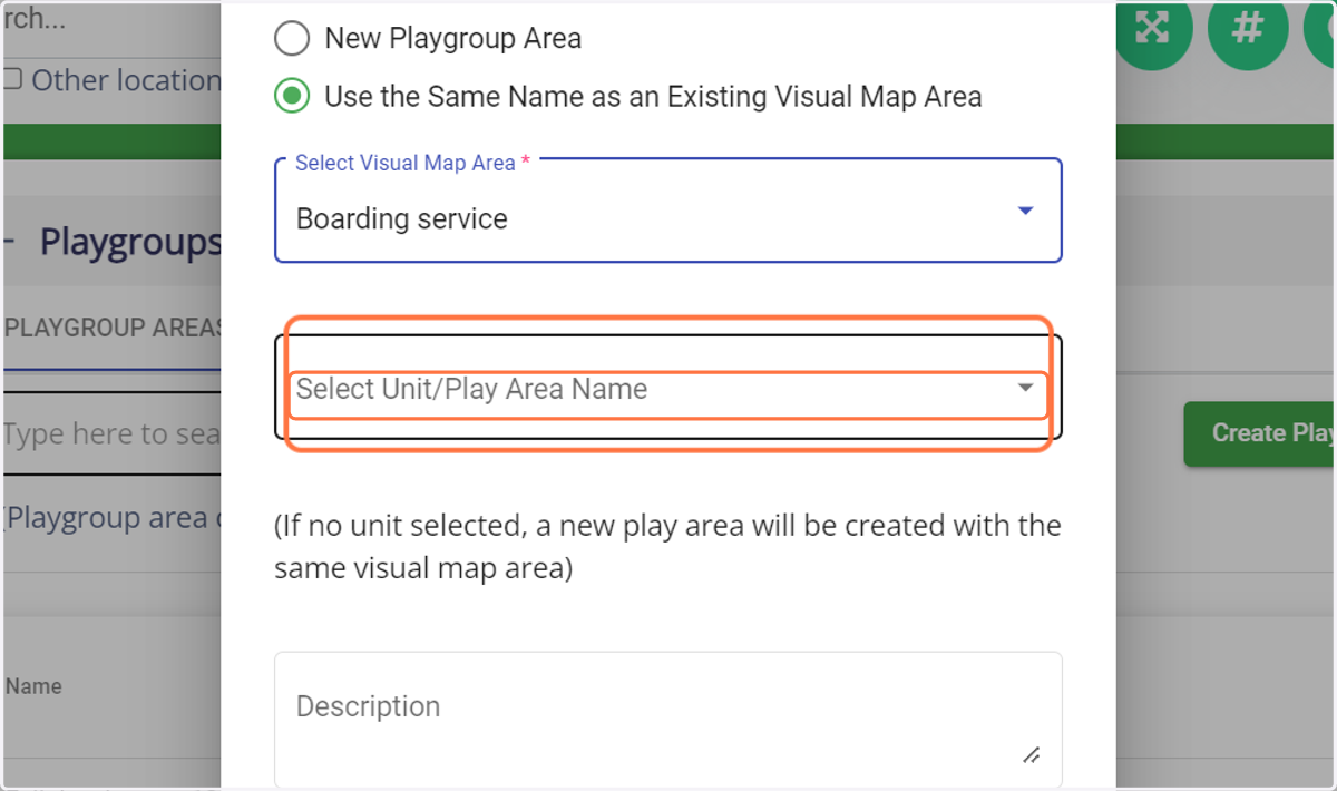 Click on Select Unit/Play Area Name