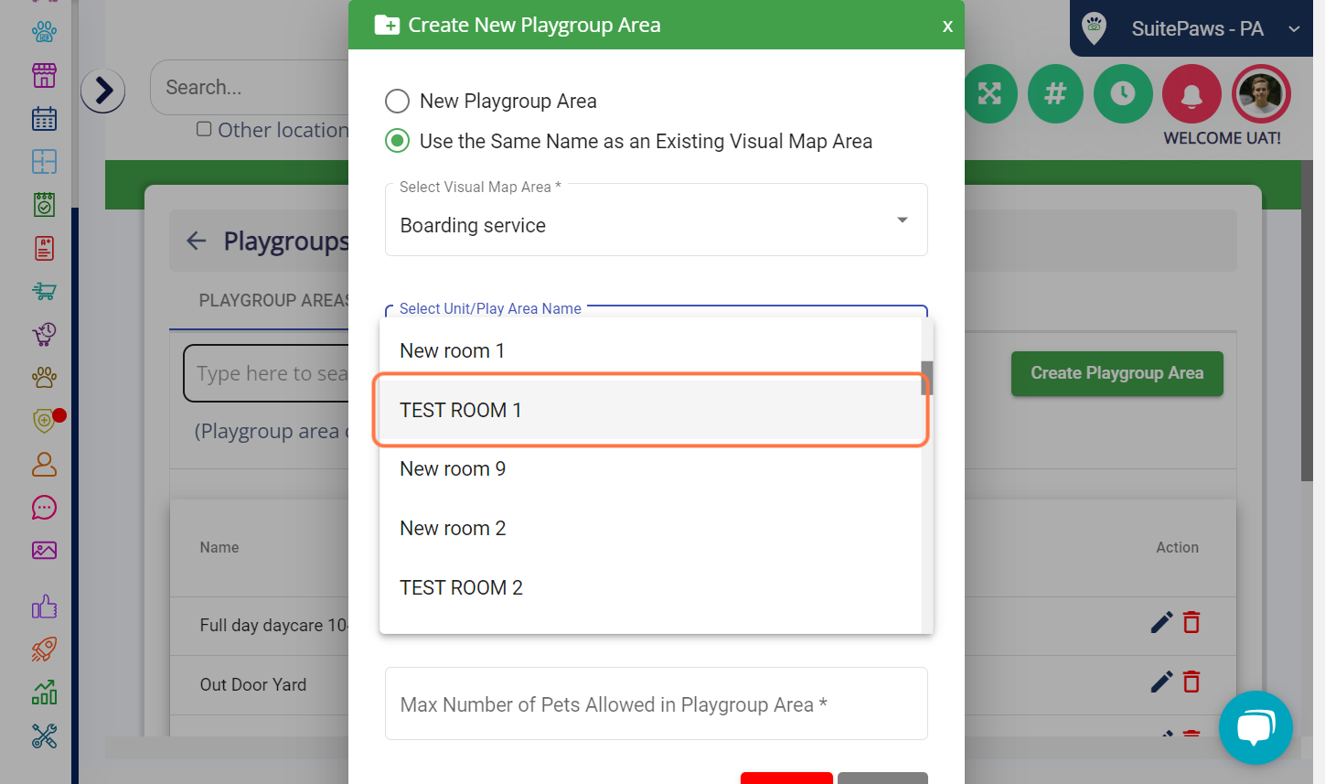 Click on TEST ROOM 1