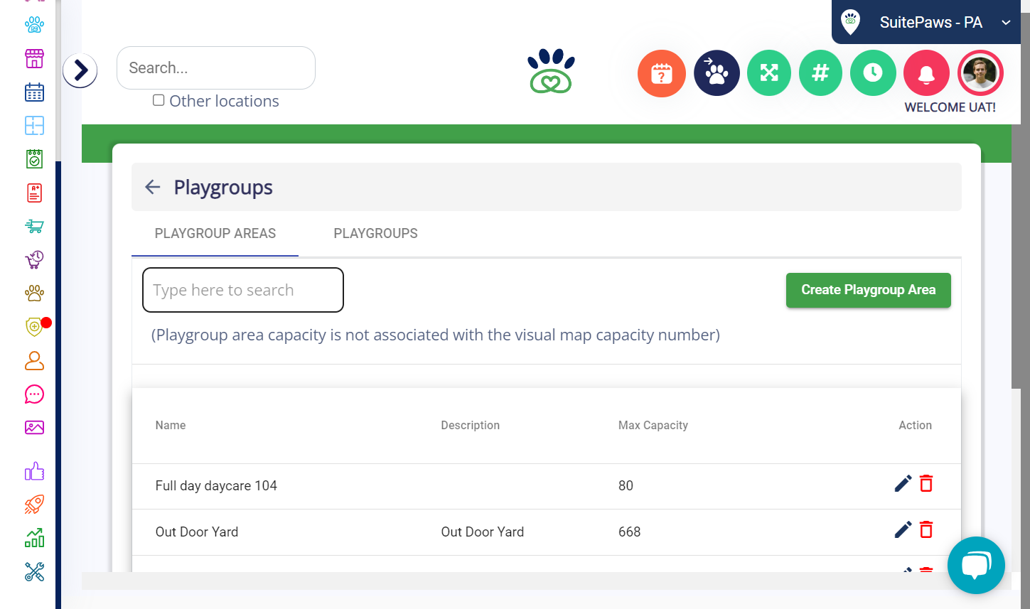 Click on PLAYGROUP AREAS
