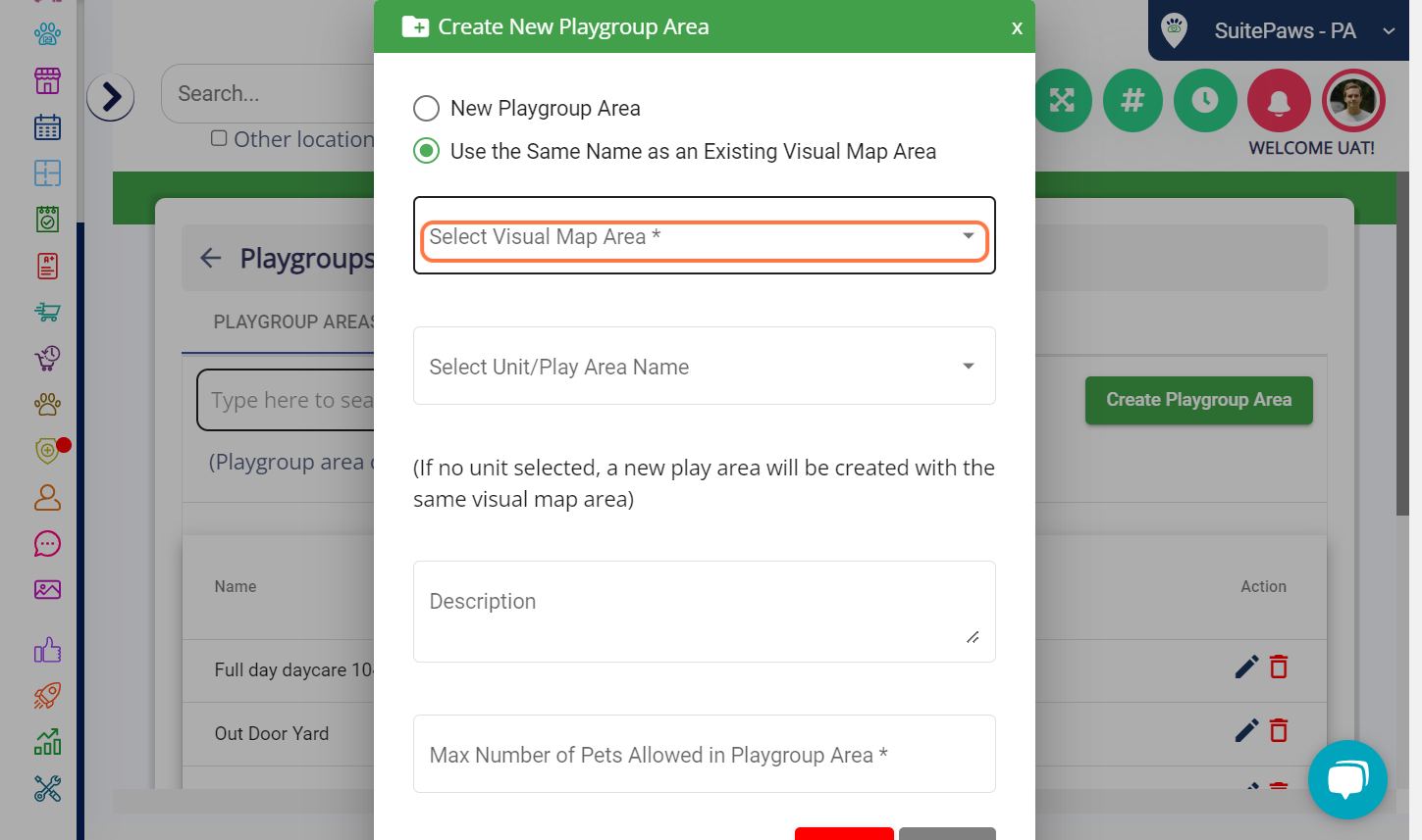 Click on Select Visual Map Area *