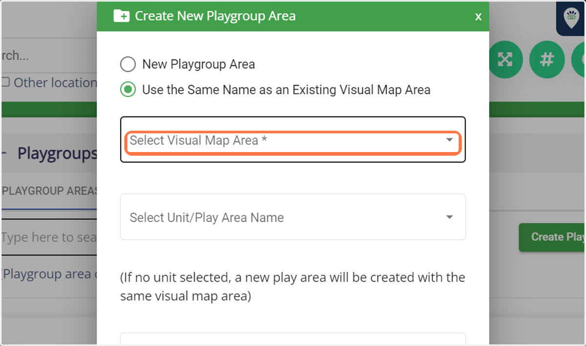 Click on Select Visual Map Area *