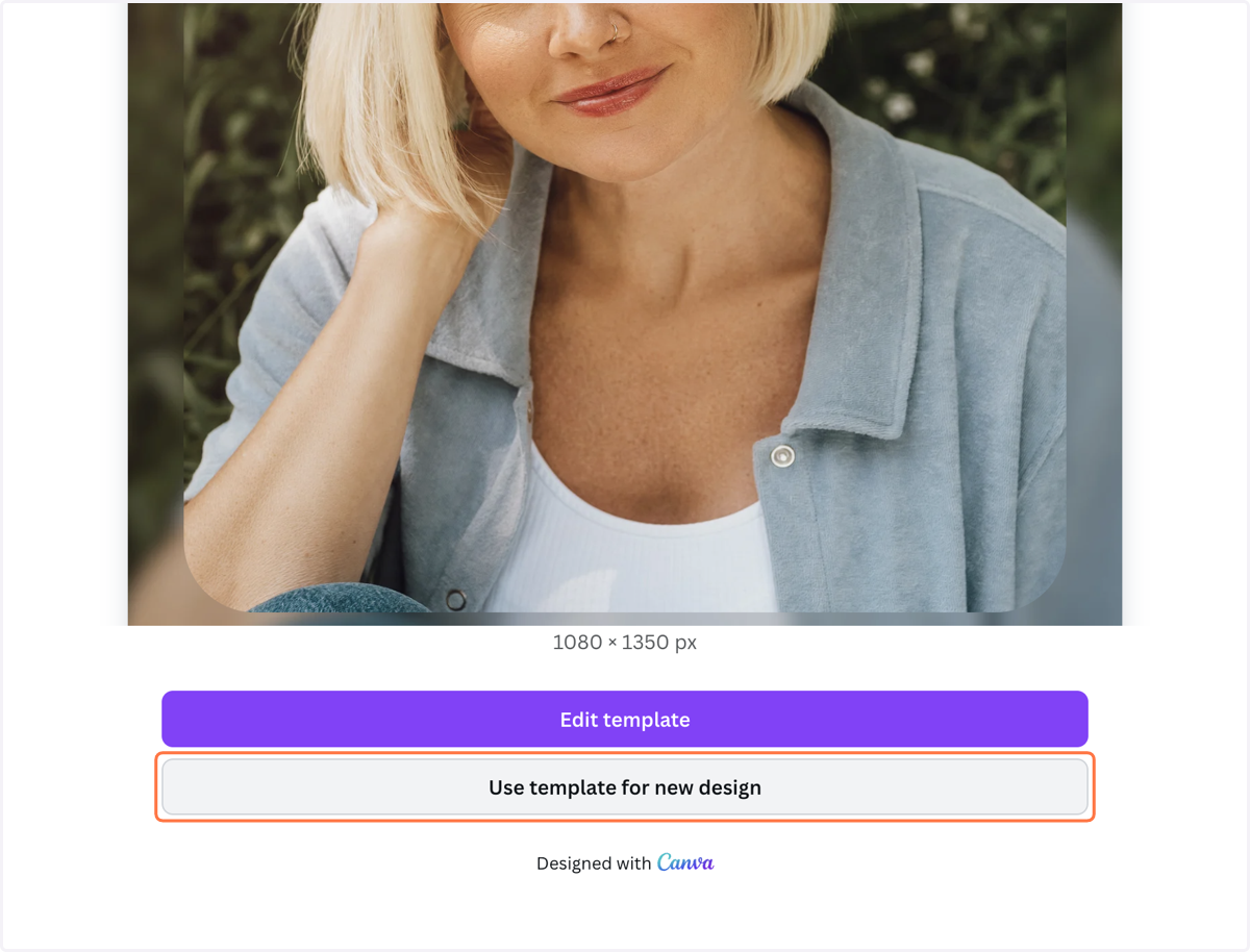 Click on "Use template for new design" to open in Canva