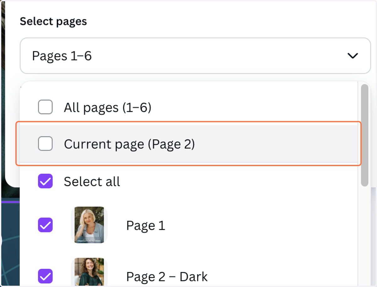 Click on "Current page"