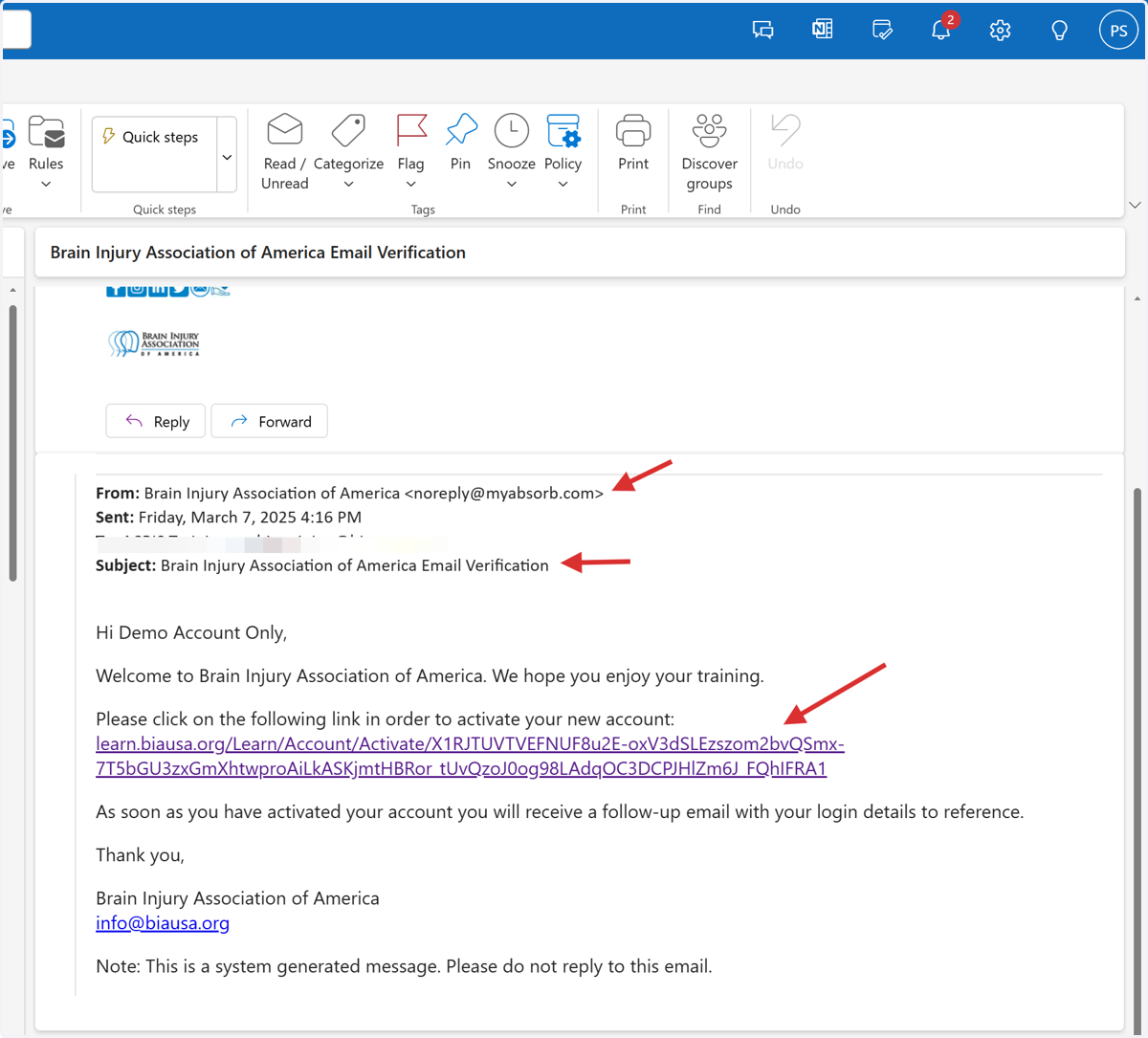 Sample Email Verification Sent From Absorb to New User