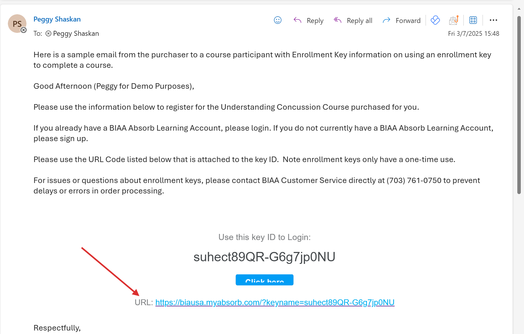 Click the URL Provided (in the message body)