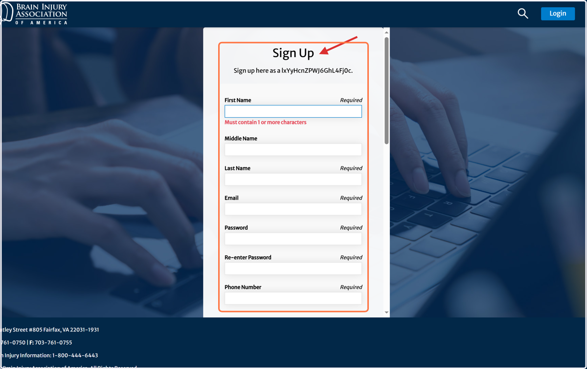 Click on Sign Up (New Users Sign Up View)