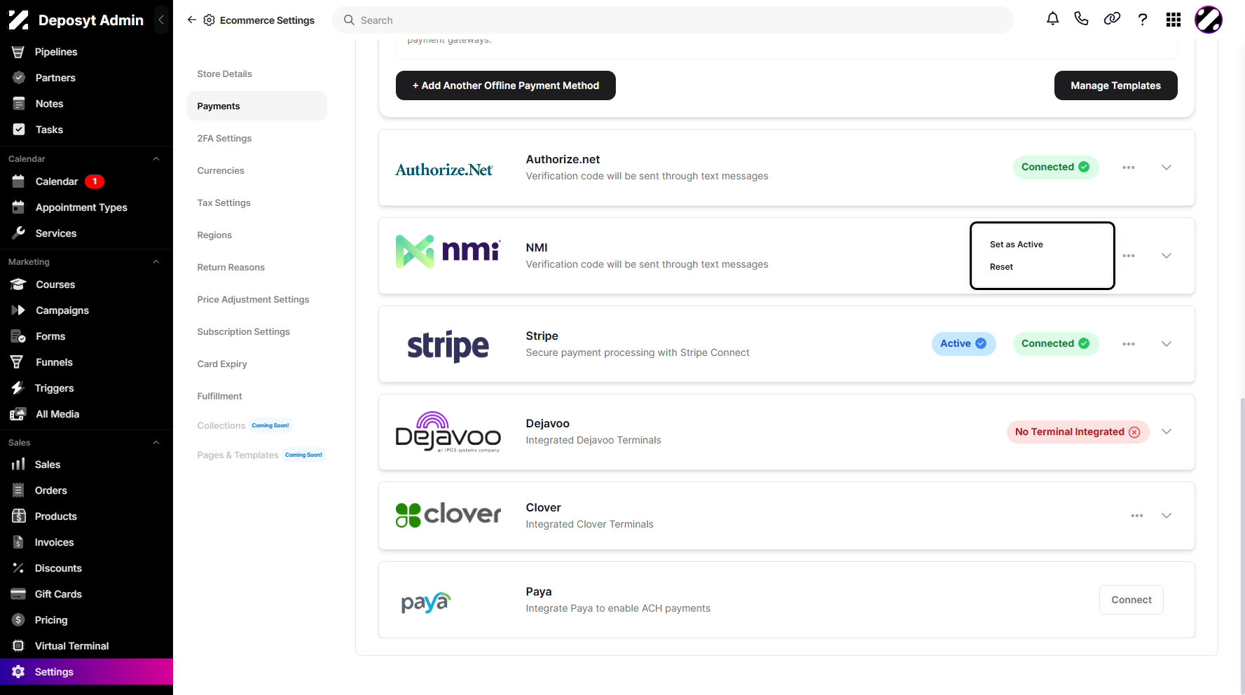 Step 6: Click the selected payment processor’s three-dot menu.