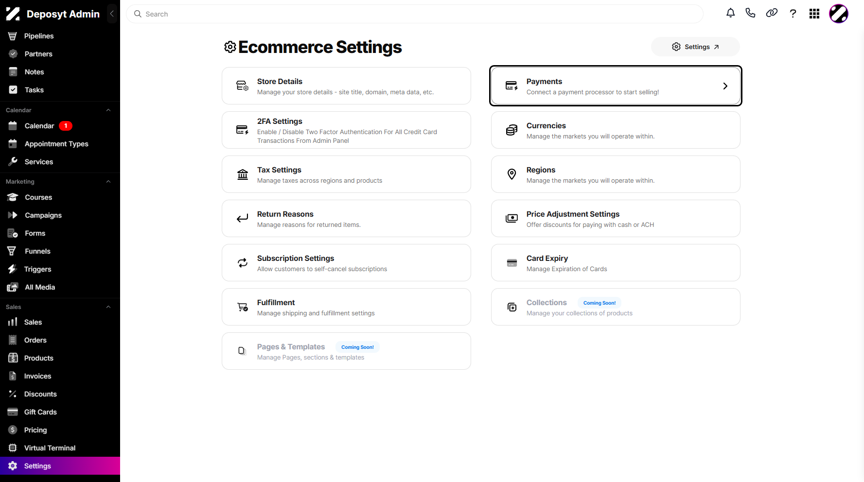 Step 3: Click on Payments to navigate.