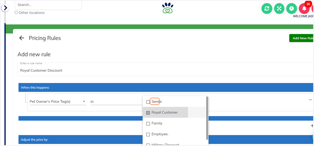 Then select the price tag that you would like to apply. For Example: Royal Customer