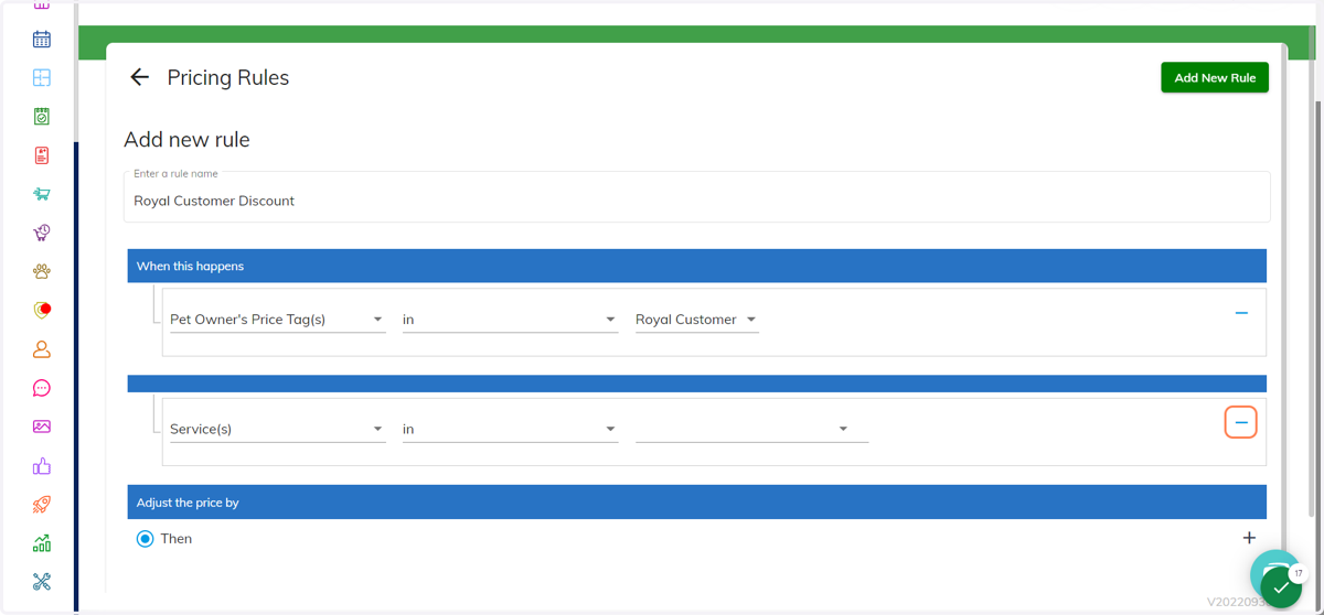 Click on the next "+" sign to select which type of services these pricing can apply to.