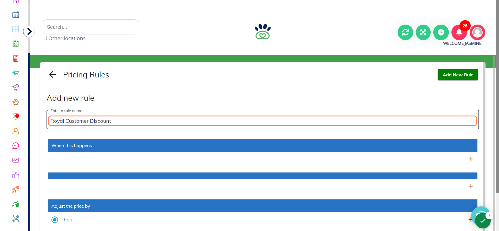 Type in the name you would prefer for your new rule. Example: "Royal Customer Discount"