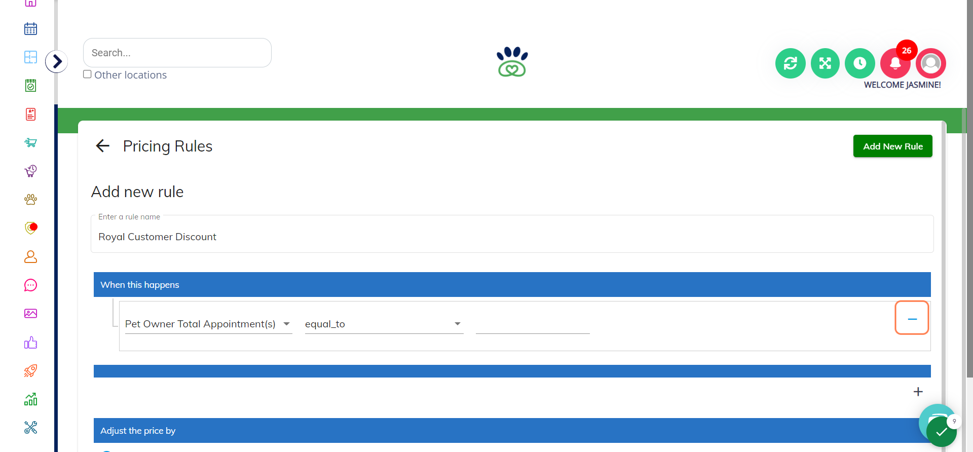 Click on the "+" sign to select your rule guidelines.
