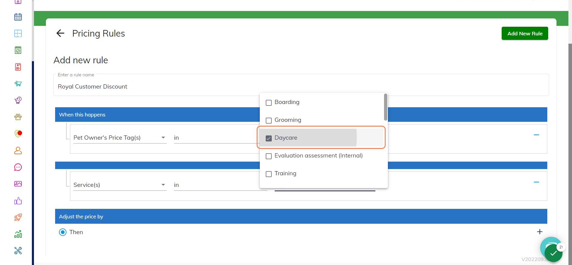 Click on the service types that you would prefer.