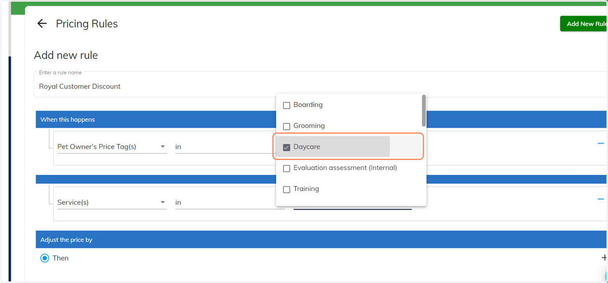 Click on the service types that you would prefer.