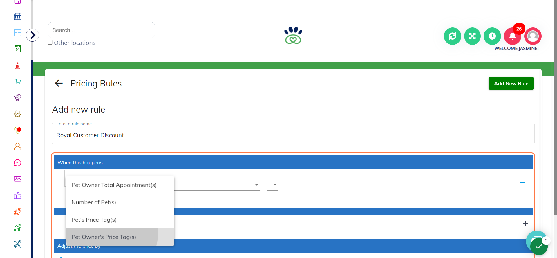 Click on the pricing rule that you would like to use. Example: Pet Owner's Price Tag(s)