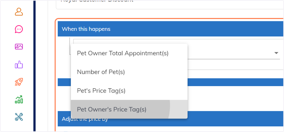 Click on the pricing rule that you would like to use. Example: Pet Owner's Price Tag(s)