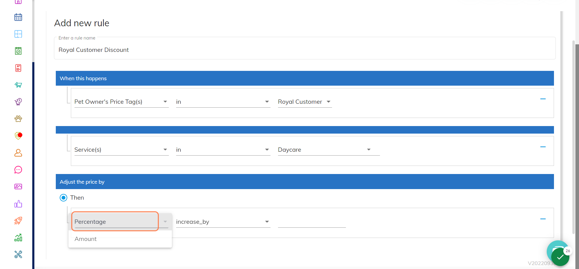 Click on which option you would prefer. Example: Percentage